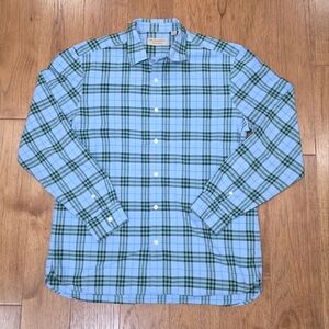 Burberry Blue Topaz Alexander Checked Plaid 100% Cotton Button Down Shirt. XL